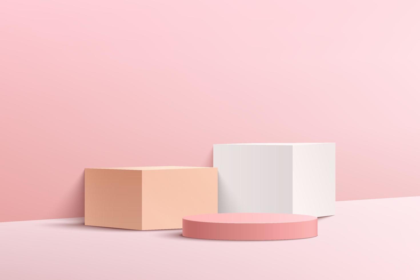 podio piedistallo geometrico rosa, beige con ombra nella stanza.. vettore