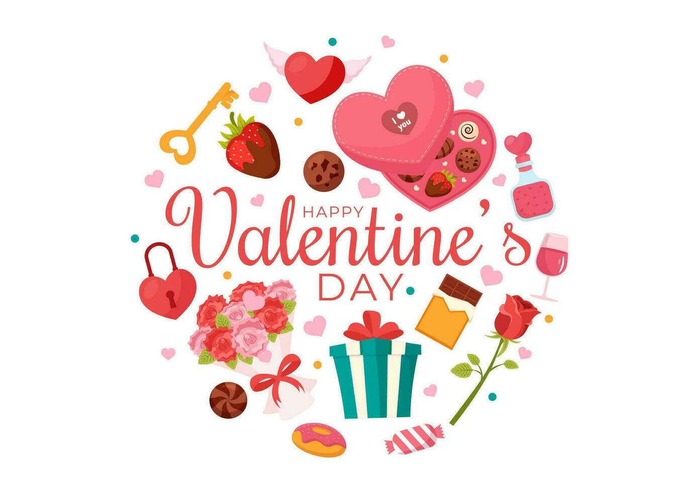 contento San Valentino giorno vettore illustrazione su febbraio 14 con cuore o amore per coppia affetto nel piatto San Valentino vacanza cartone animato rosa sfondo