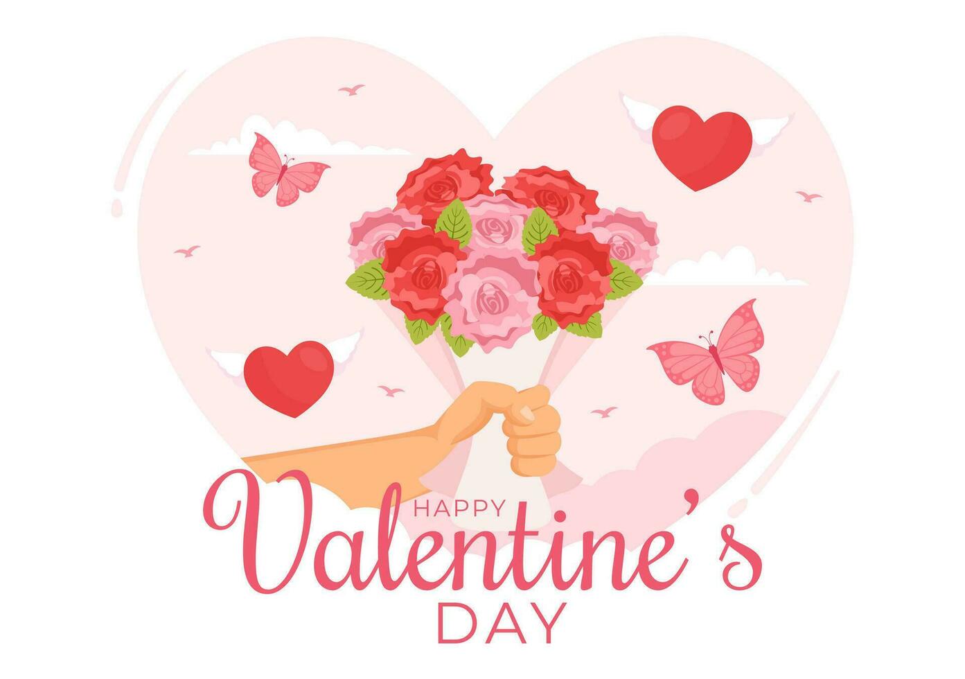 contento San Valentino giorno vettore illustrazione su febbraio 14 con cuore o amore per coppia affetto nel piatto San Valentino vacanza cartone animato rosa sfondo