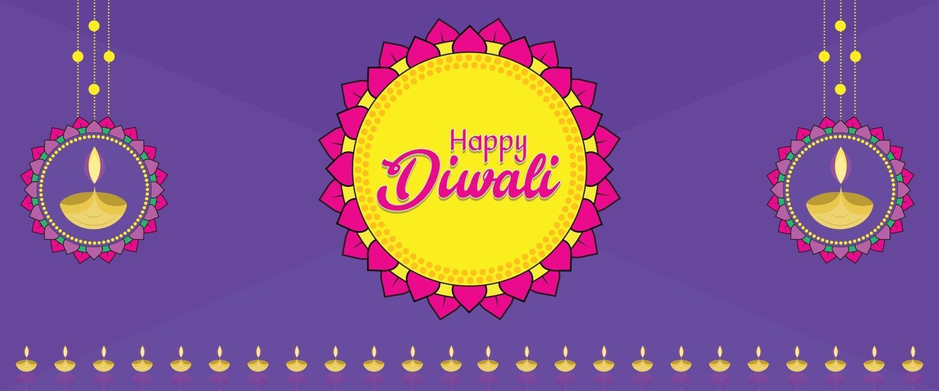 felice striscione festivo diwali con motivi ornamentali e decorazioni vettore