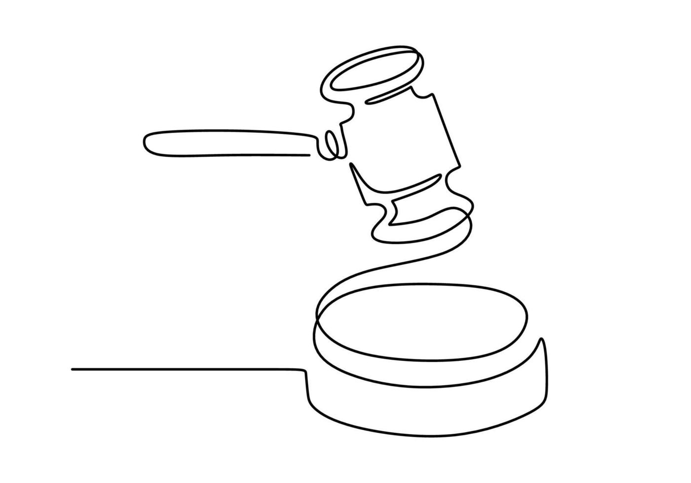 disegno a tratteggio continuo del giudice martello su sfondo bianco e nero vettore