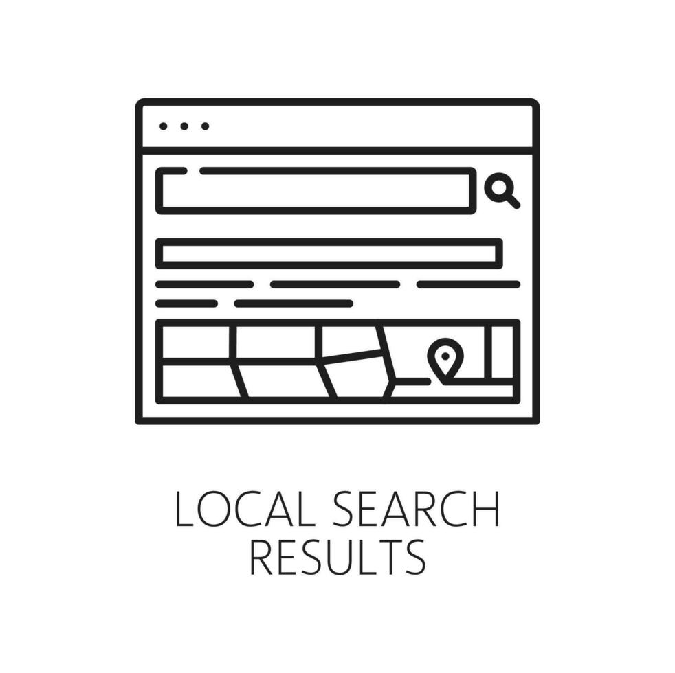 Locale ricerca risultati, serp icona ricerca motore pagina vettore