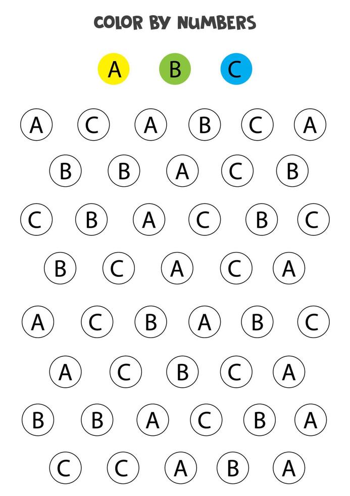 lettere dell'alfabeto a colori secondo l'esempio. gioco di matematica vettore