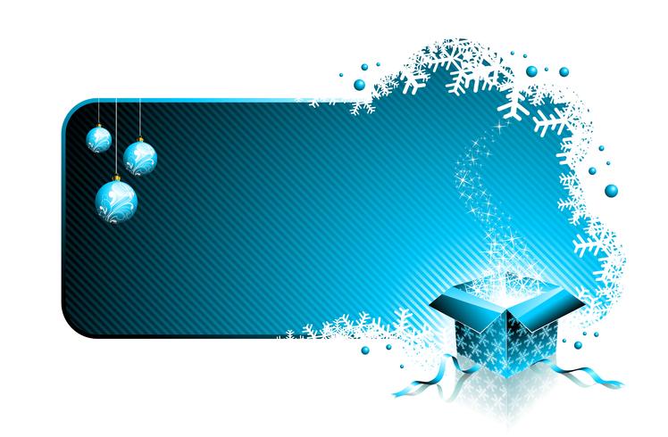 Vector l&#39;illustrazione di Natale con le palle del contenitore e di vetro di regalo su fondo rosso.