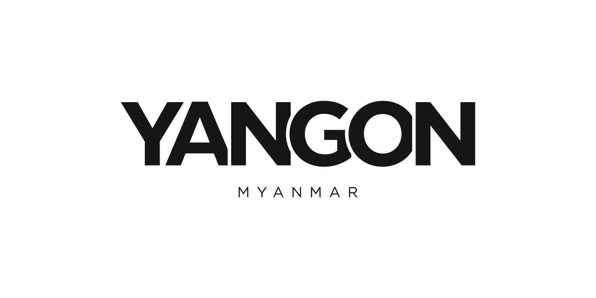 Yangon nel il Myanmar emblema. il design Caratteristiche un' geometrico stile, vettore illustrazione con grassetto tipografia nel un' moderno font. il grafico slogan scritta.