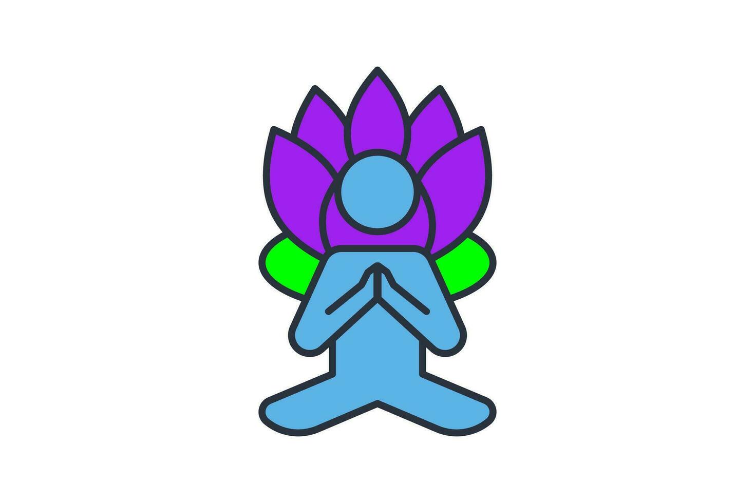 meditazione icona. umano con loto fiore. icona relazionato per meditazione, benessere, spa. piatto linea icona stile. semplice vettore design modificabile