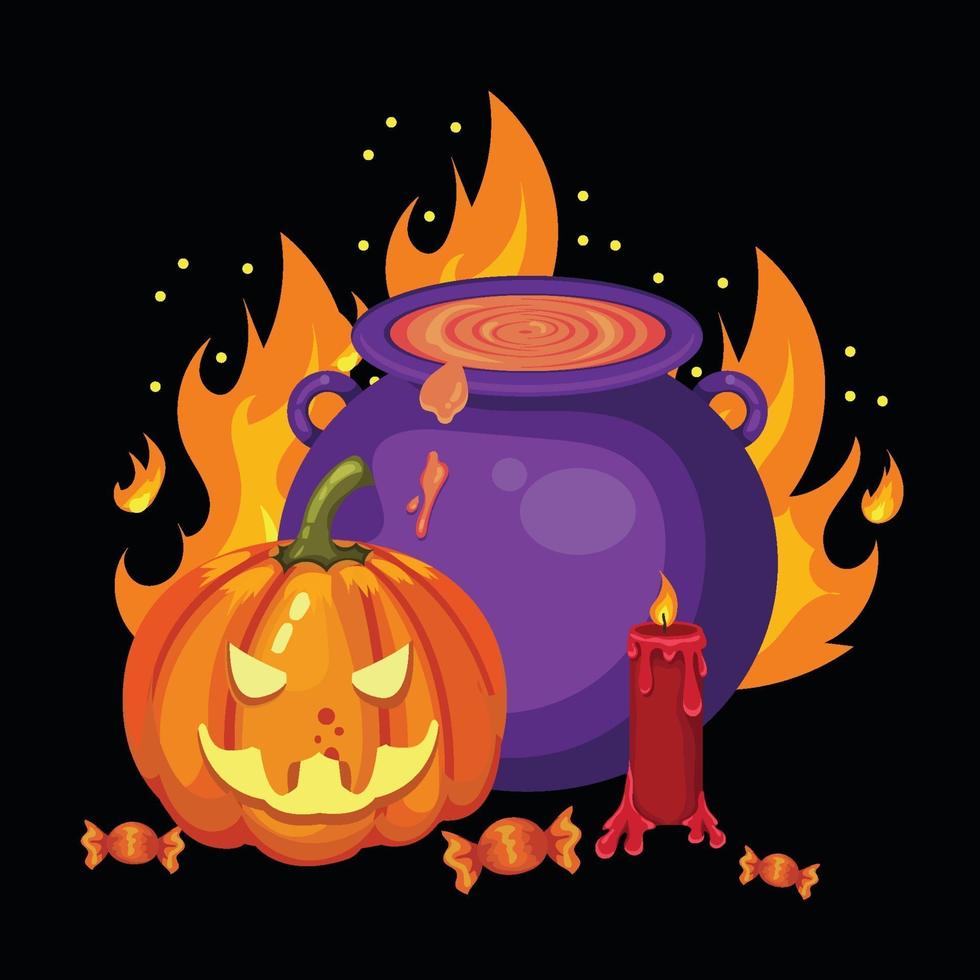 illustrazione spaventosa della festa di halloween con iscrizione zucche malvagie vettore