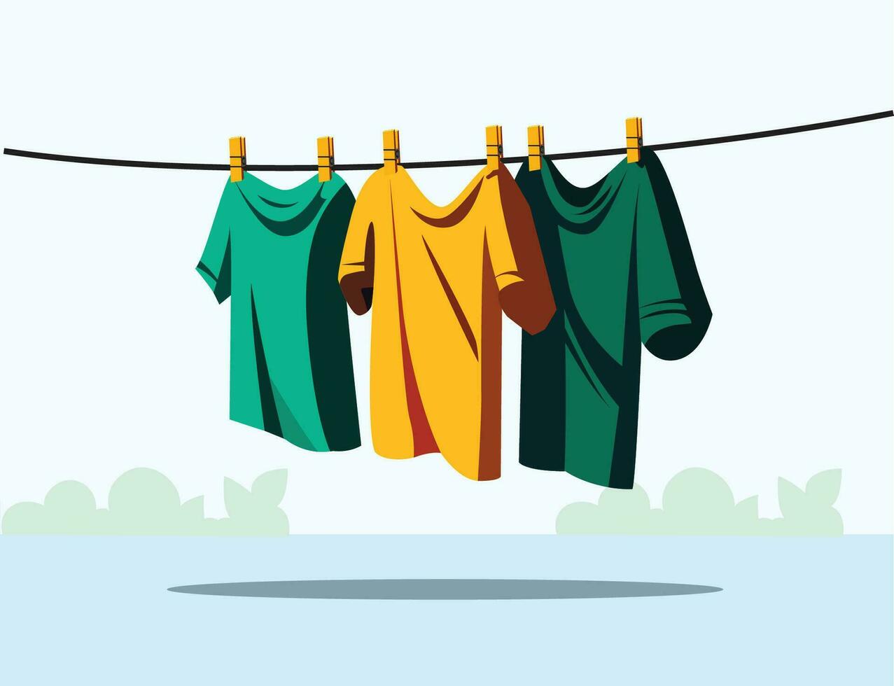 colorato capi di abbigliamento si asciuga su un' clothesline nel il cortile al di fuori nel il luce del sole dopo essere lavato. vettore