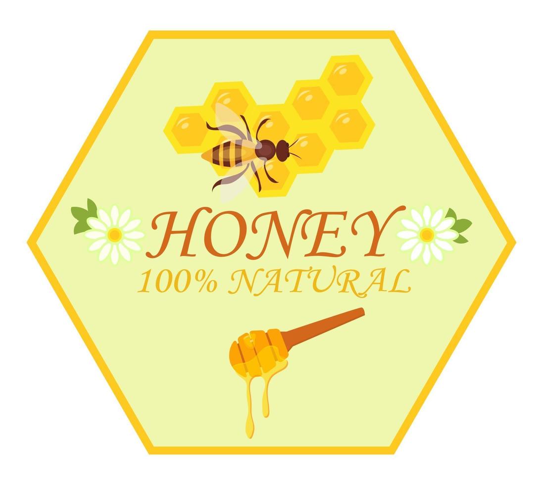 design dell'etichetta del miele del prodotto naturale. illustrazione vettoriale. vettore