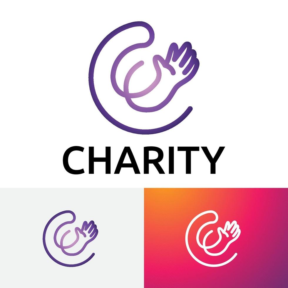 la mano aiuta il logo in stile della linea di cura dei bambini di beneficenza vettore