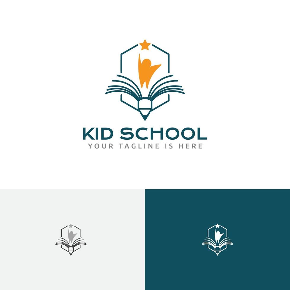 kid reach star book felice scuola studio educazione logo vettore