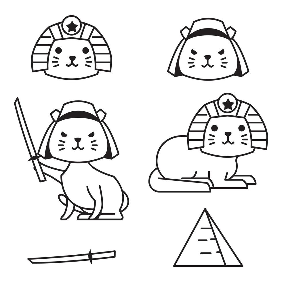 carino gatto giappone egitto contorno linea monoline doodle stile illustrazione vettore