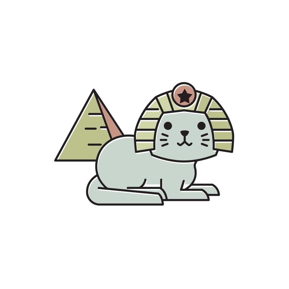 simpatico gatto costume egiziano piramide egitto piatto fumetto illustrazione vettore