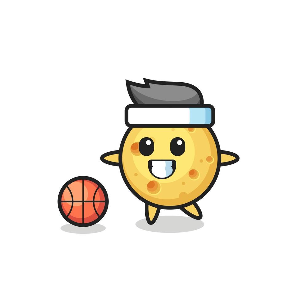 l'illustrazione del cartone animato di formaggio rotondo sta giocando a basket vettore