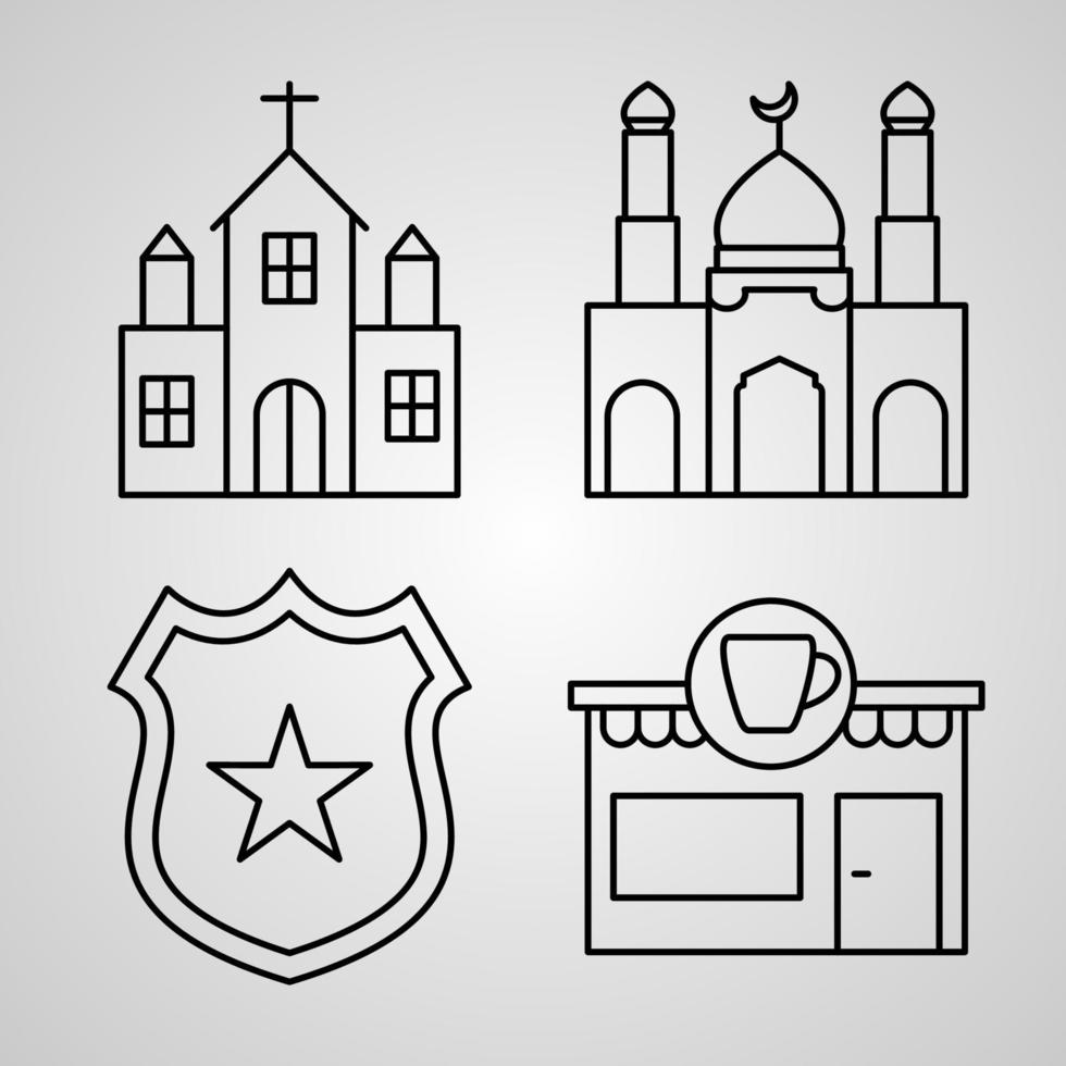 semplice set di icone di icone di linea relative alla città vettore