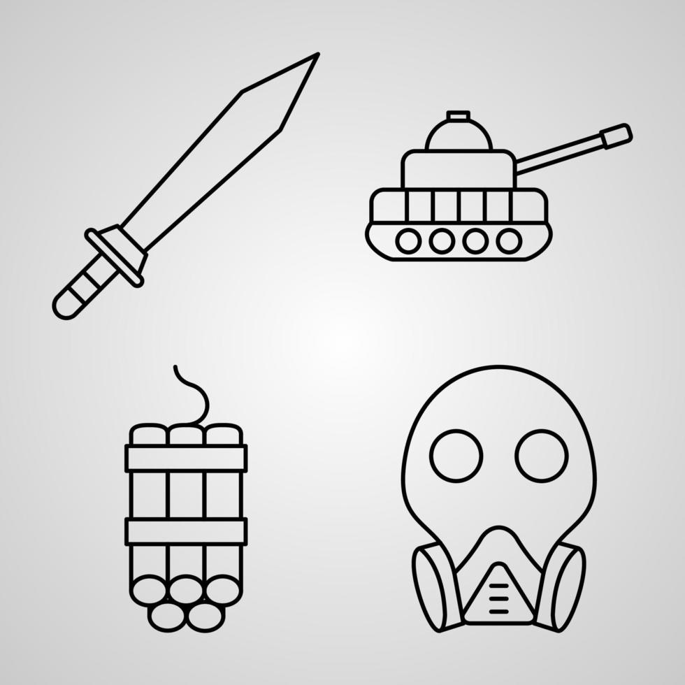 semplice set di icone di linea vettoriale militare