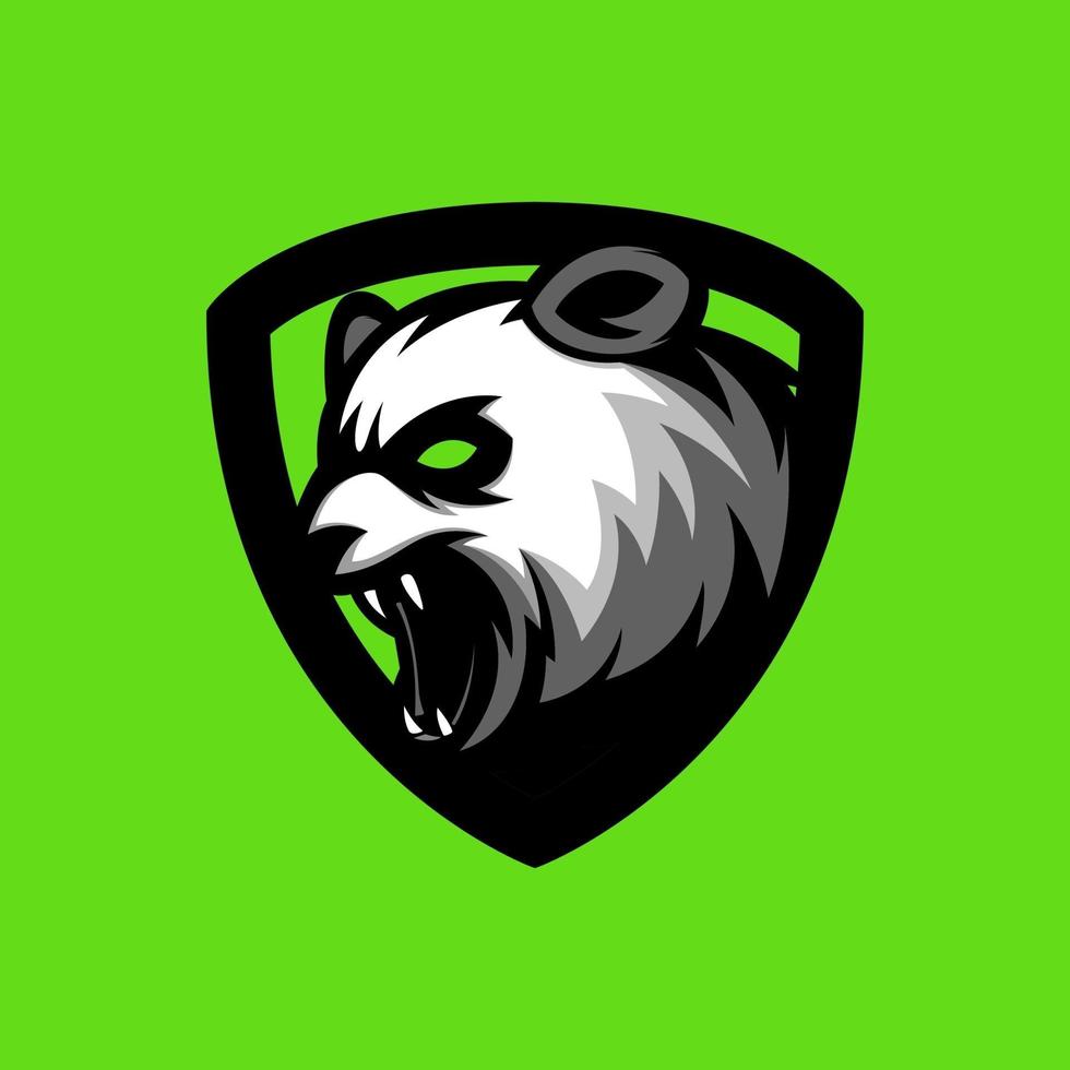 fantastico panda arrabbiato sfondo verde logo vettoriale mascotte