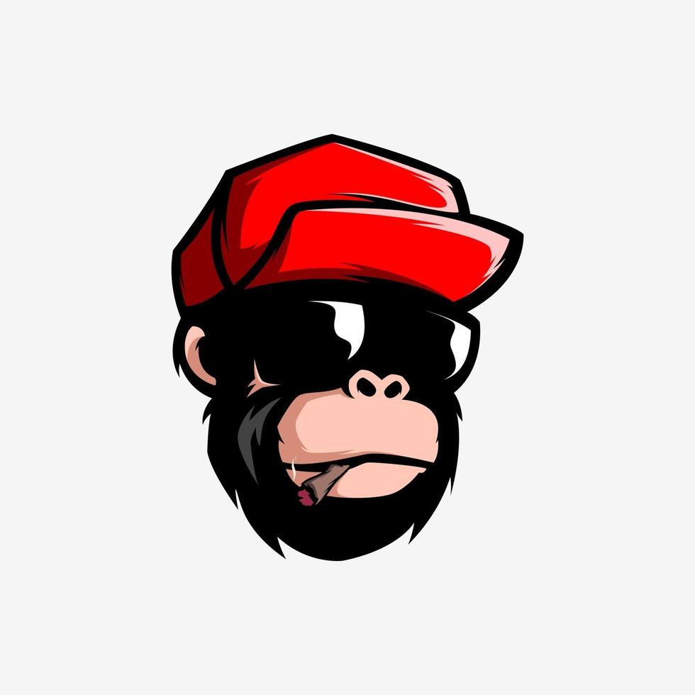 fantastica scimmia fumante con occhiali e cappello logo vettoriale mascotte