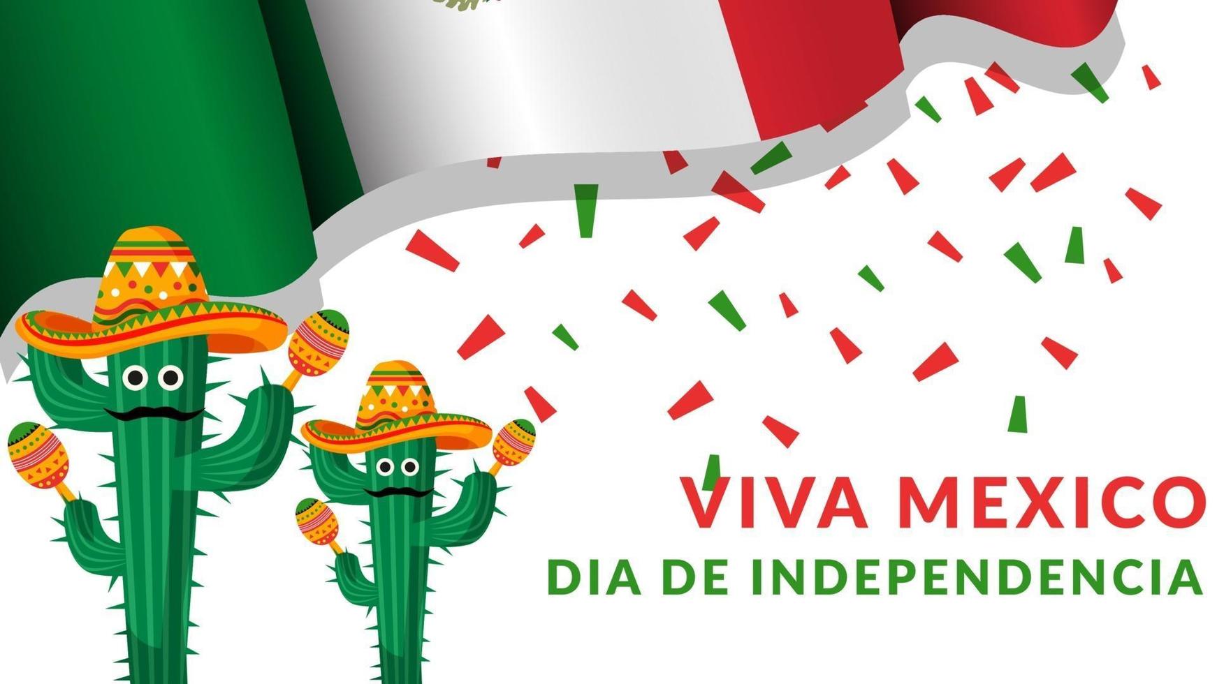 viva messico dia de independencia cactus che tiene maracas e usa hat vettore