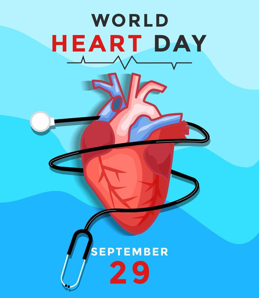vettore di concetto di giornata mondiale del cuore con stetoscopio a torsione dell'organo del cuore