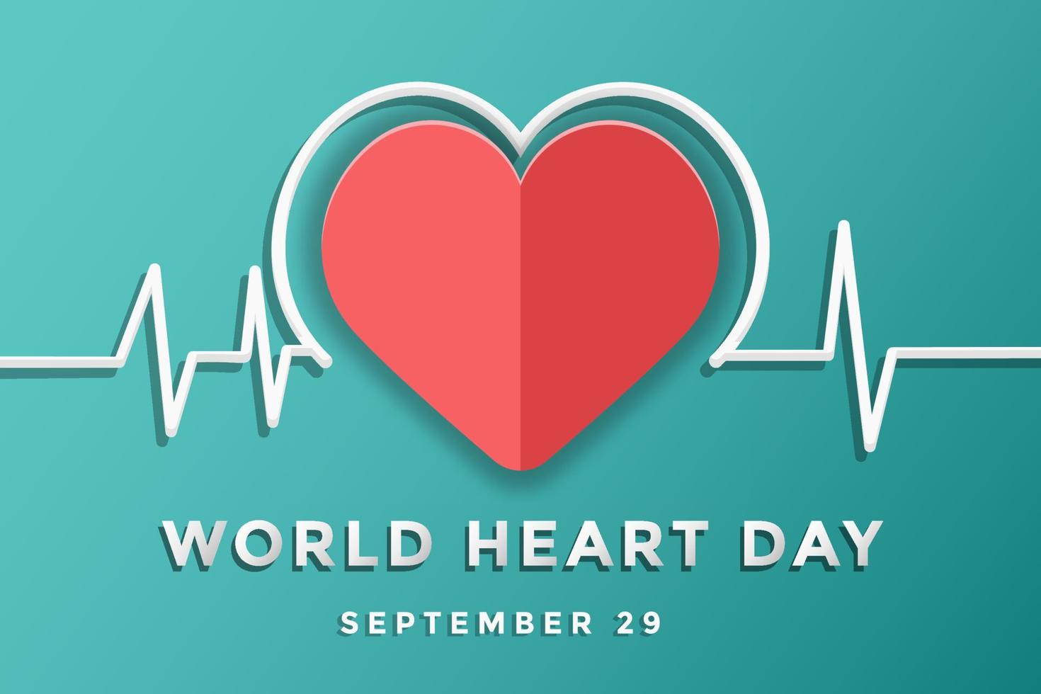 illustrazione della giornata mondiale del cuore nel design in stile paper art cut vettore