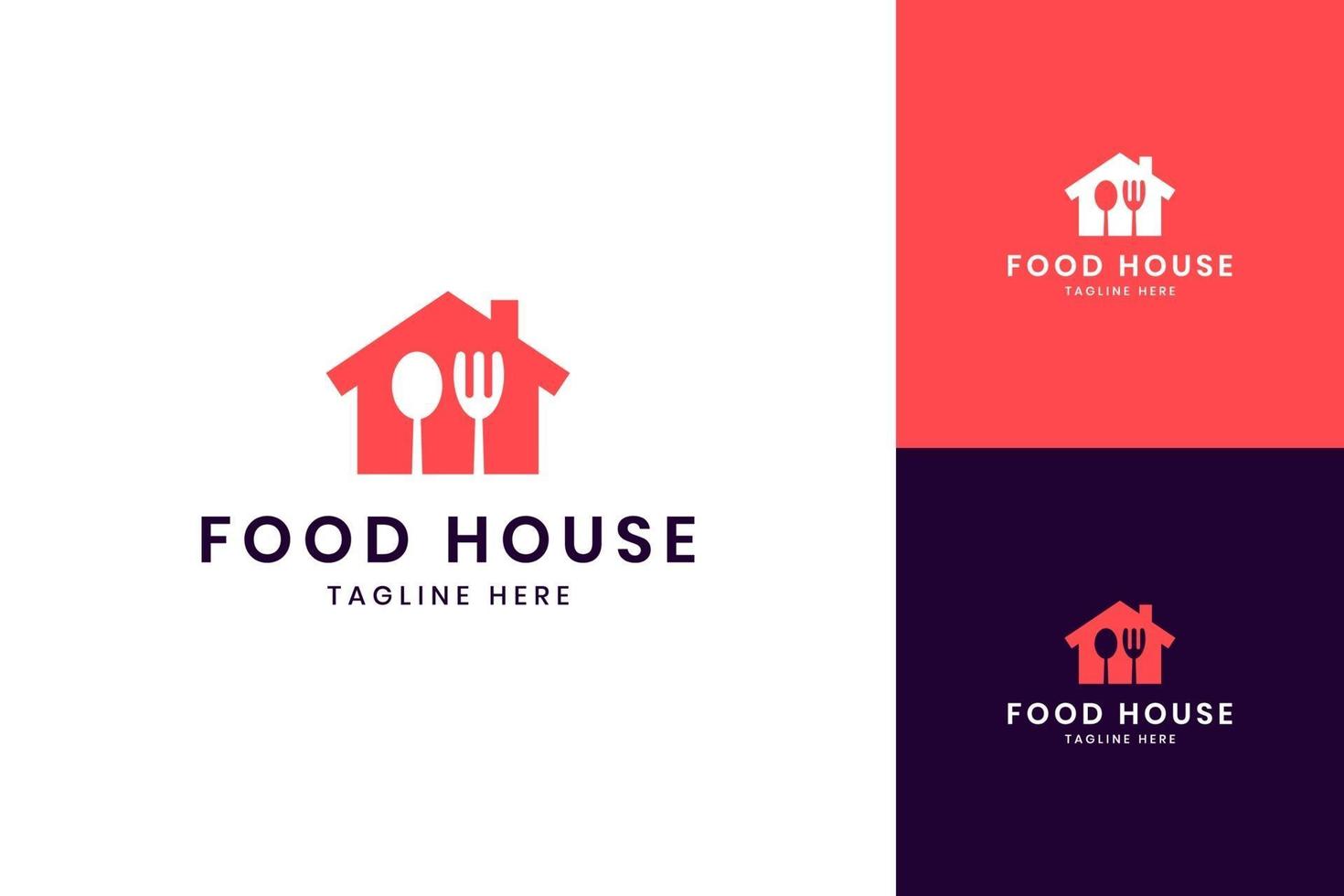 design del logo dello spazio negativo della casa del cibo vettore