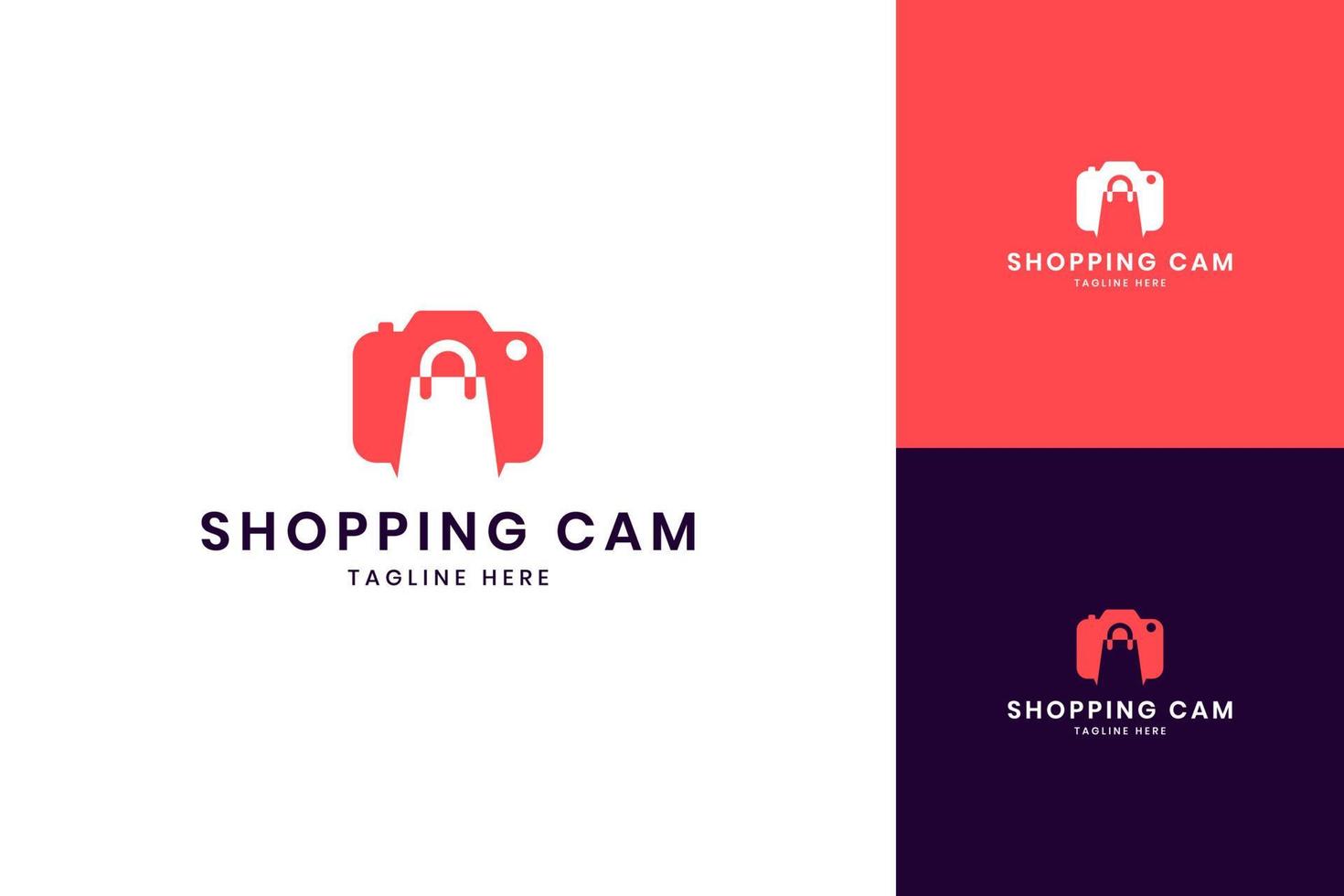 fotocamera shopping design del logo dello spazio negativo vettore