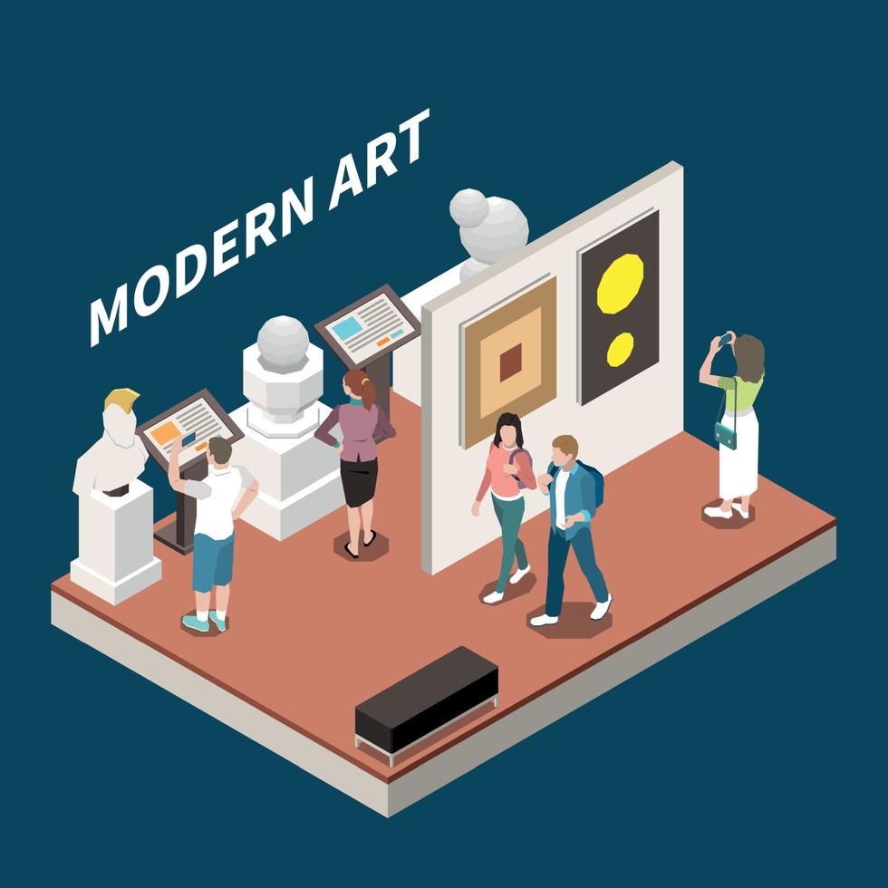 fondo isometrico della galleria d'arte moderna vettore