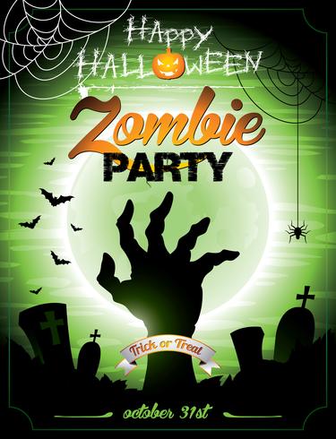 Illustrazione vettoriale su un tema di Halloween Zombie Party su sfondo verde.