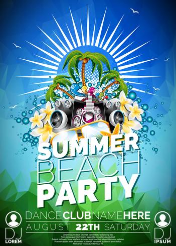 Vector Summer Beach Party Flyer Design con altoparlanti
