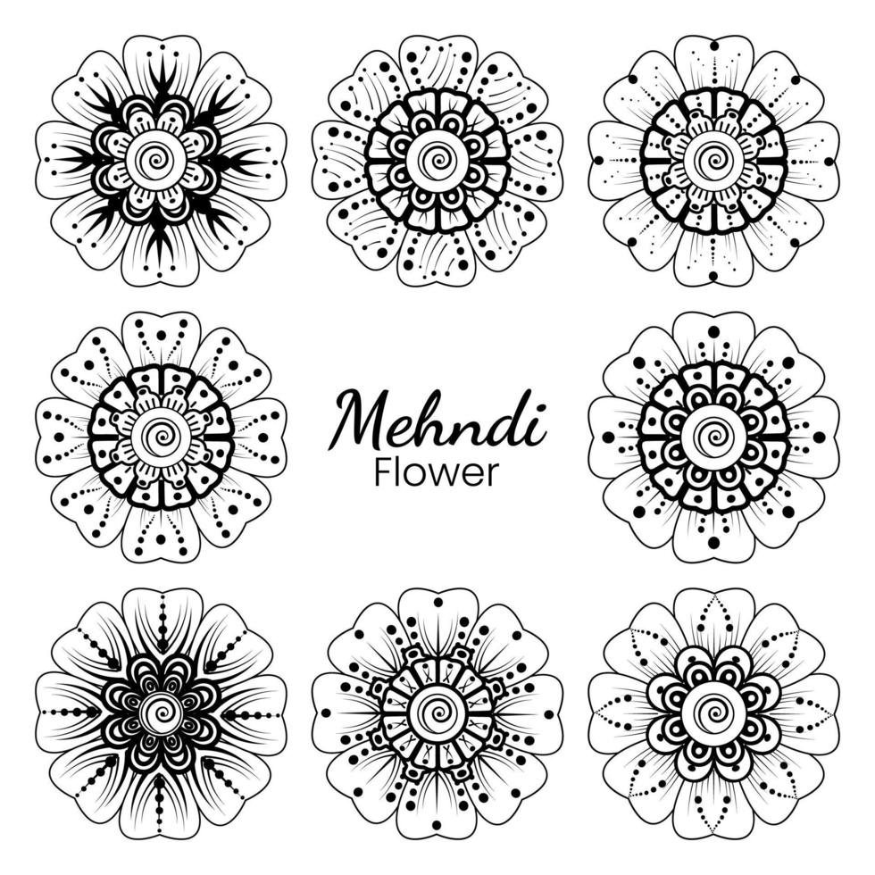 ornamento decorativo fiore mehndi in stile etnico orientale vettore