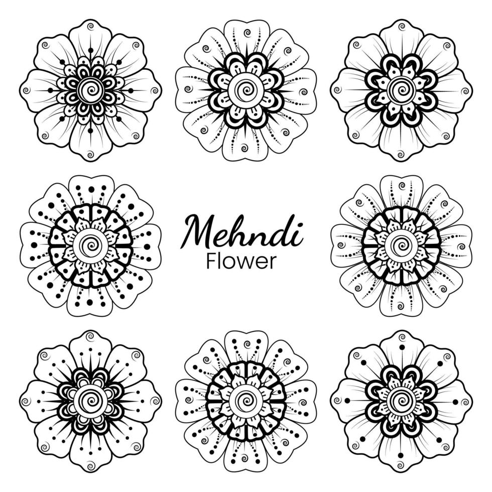 ornamento decorativo fiore mehndi in stile etnico orientale vettore