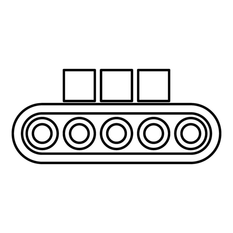 trasportatore cintura aeroporto nastro Bagaglio viaggiatori bagaglio scatola produzione linea automatizzato produzione contorno schema linea icona nero colore vettore illustrazione Immagine magro piatto stile