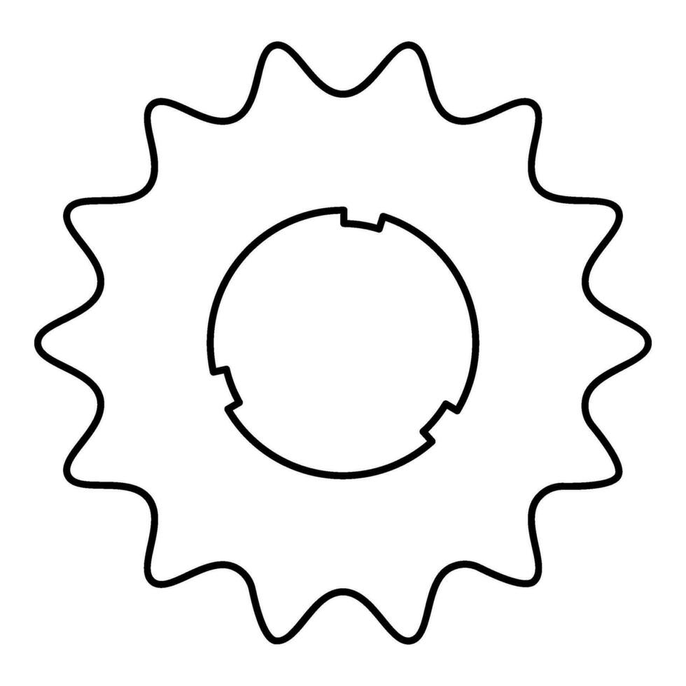 ingranaggio rocchetto bicicletta stella Ingranaggio servizio rocchetto ingranaggi ruota con denti impegna con catena contorno schema linea icona nero colore vettore illustrazione Immagine magro piatto stile