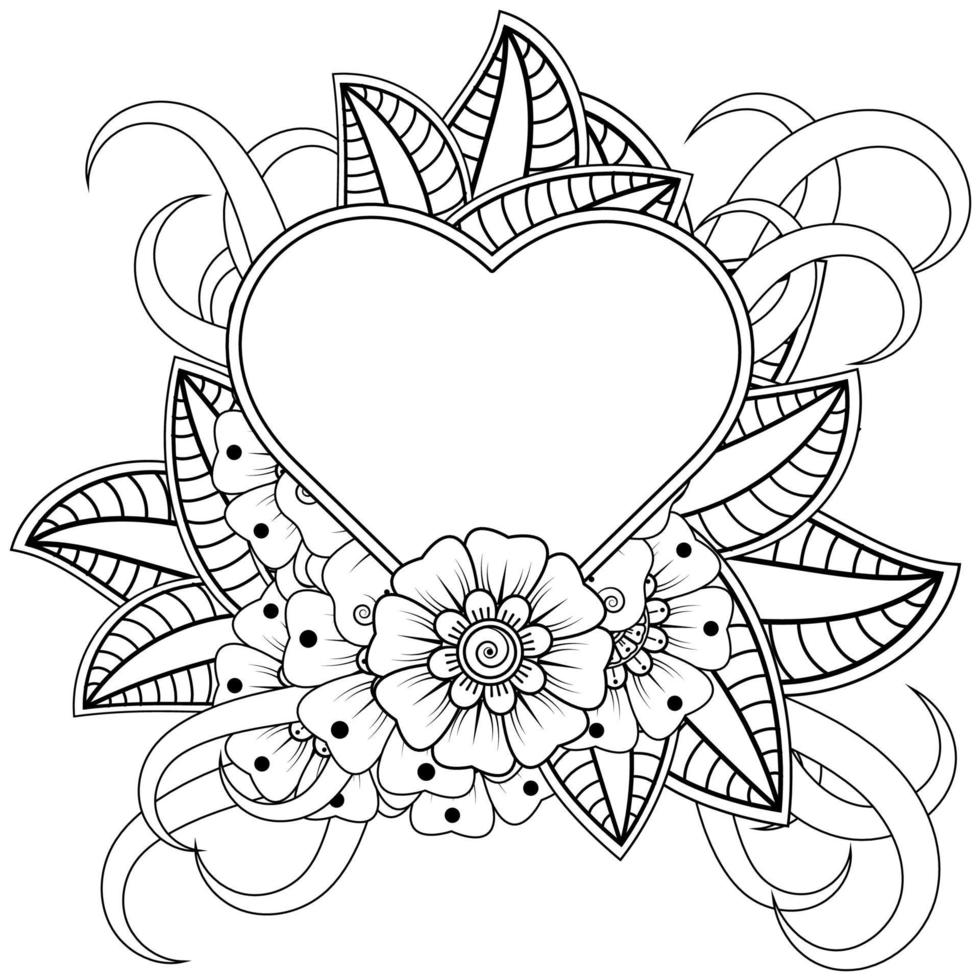 fiore mehndi con cornice a forma di cuore vettore