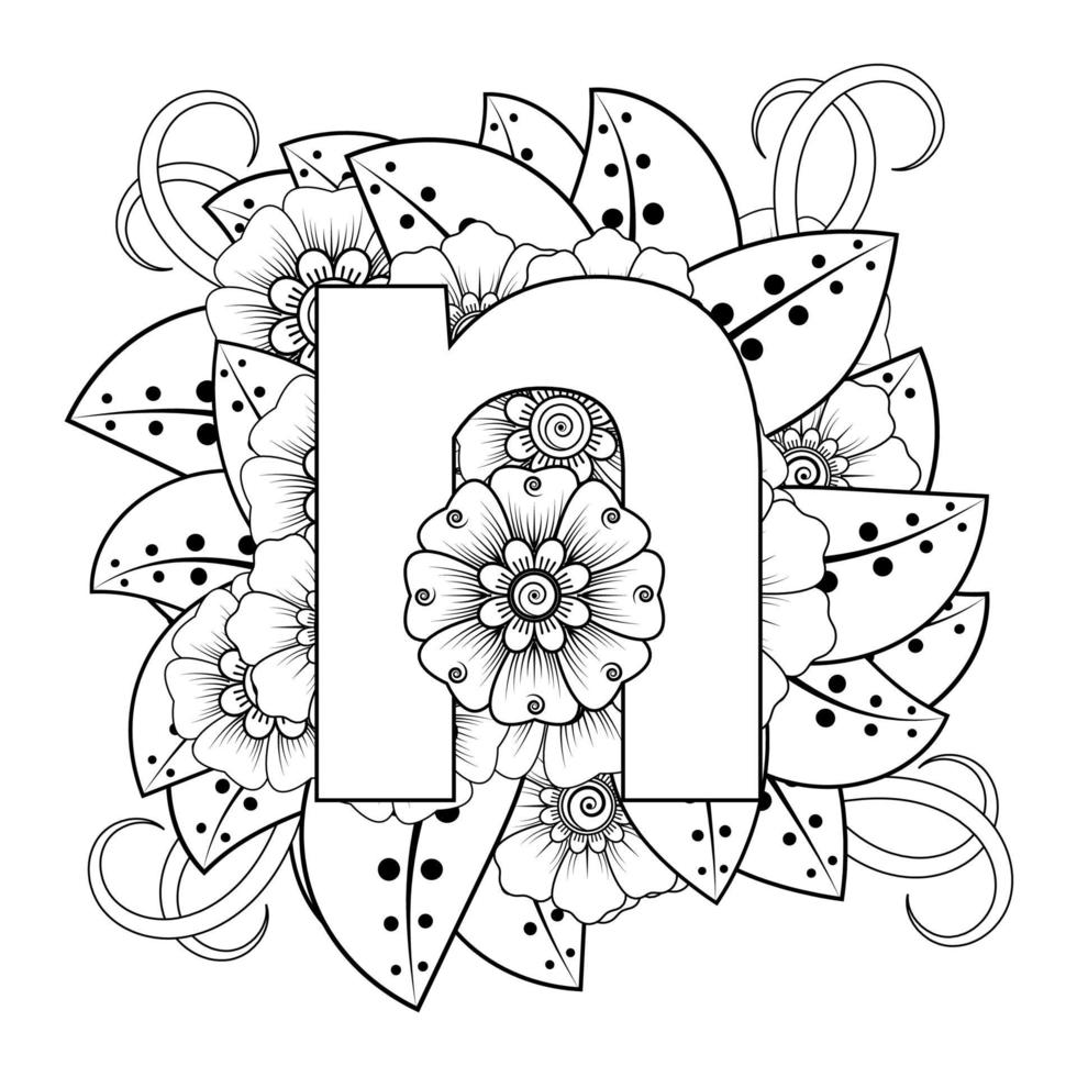 lettera n con fiore mehndi. ornamento decorativo in etnico orientale vettore