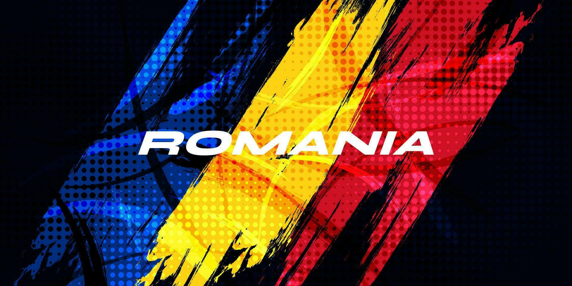 Romania bandiera con spazzola ictus stile isolato su nero sfondo. bandiera di Romania vettore