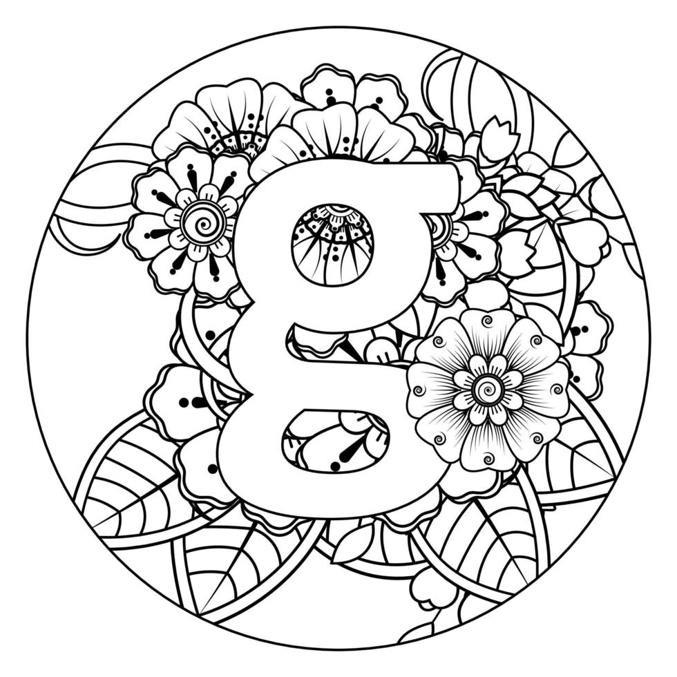 lettera g con fiore mehndi. ornamento decorativo in etnico orientale vettore