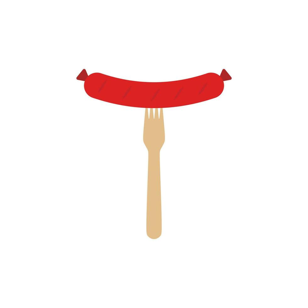bbq salsiccia vettore illustrazione logo icona salsiccia su barbecue forchetta. grigliato salsiccia su forchetta icona. caldo salsiccia su forchetta isolato cartello su bianca sfondo. vettore illustrazione