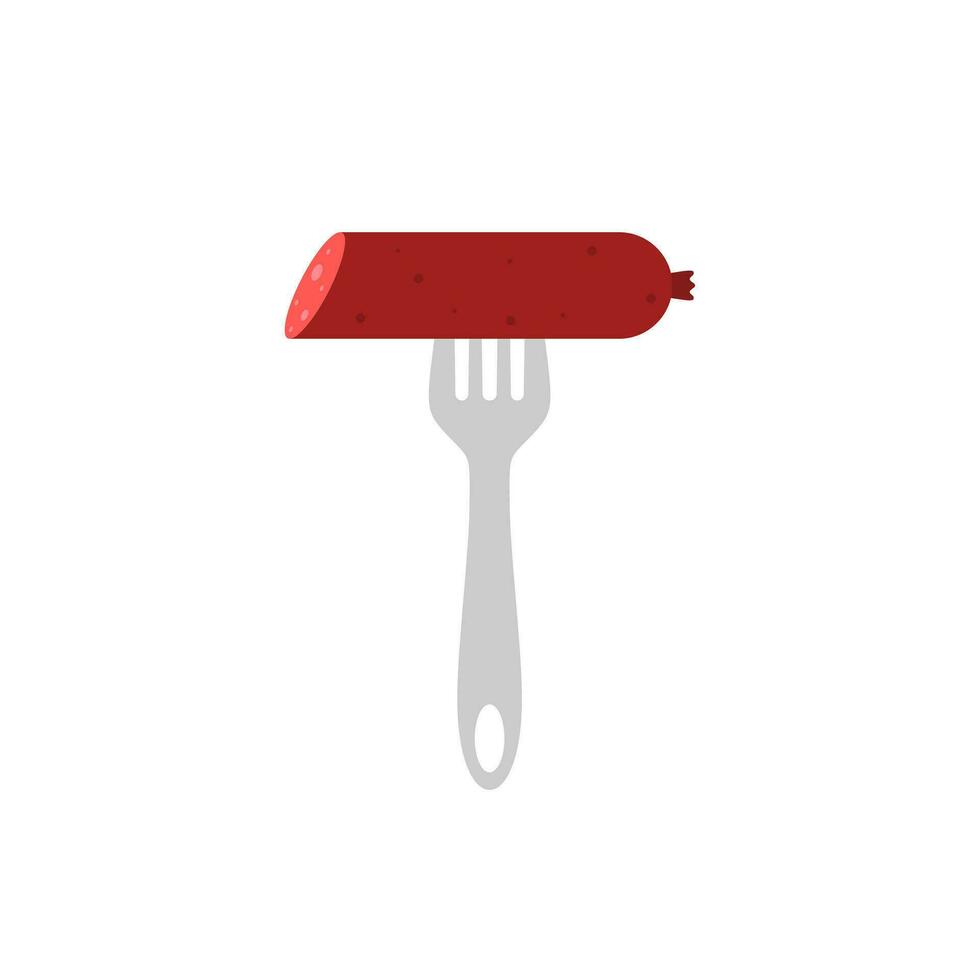 bbq salsiccia vettore illustrazione logo icona salsiccia su barbecue forchetta. grigliato salsiccia su forchetta icona. caldo salsiccia su forchetta isolato cartello su bianca sfondo. vettore illustrazione