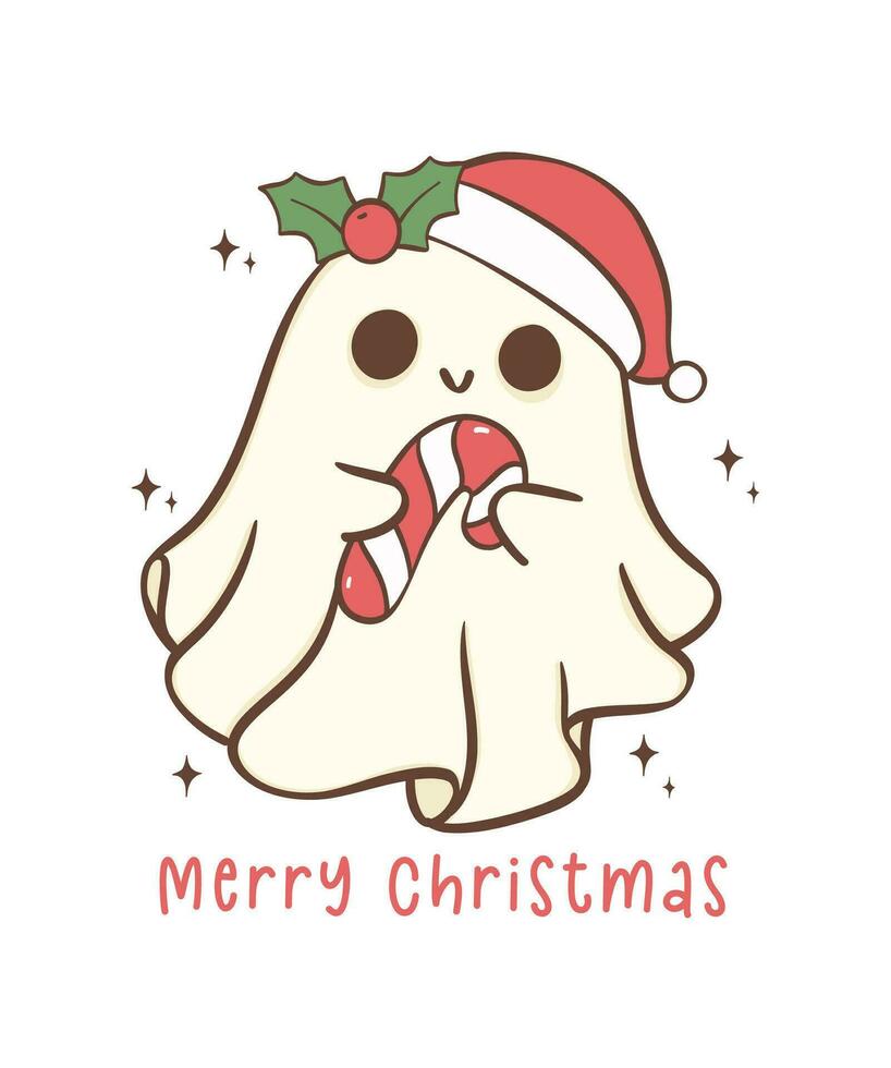 carino e kawaii Natale fantasma. festivo vacanza cartone animato mano disegno con adorabile posa. vettore