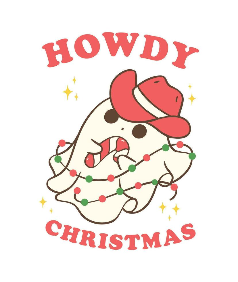 carino e kawaii Natale cowboy fantasma. festivo vacanza cartone animato mano disegno con adorabile posa vettore