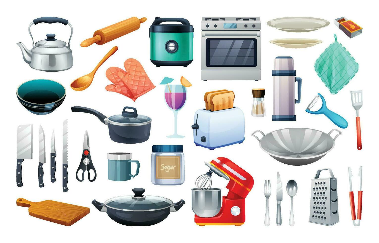 utensili da cucina impostato vettore illustrazione. cucina Strumenti, cucina utensili collezione isolato su bianca sfondo