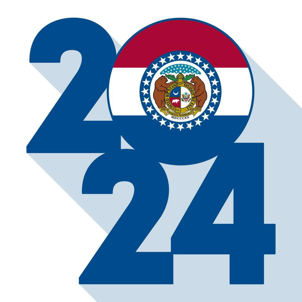 2024 lungo ombra bandiera con Missouri stato bandiera dentro. vettore illustrazione.