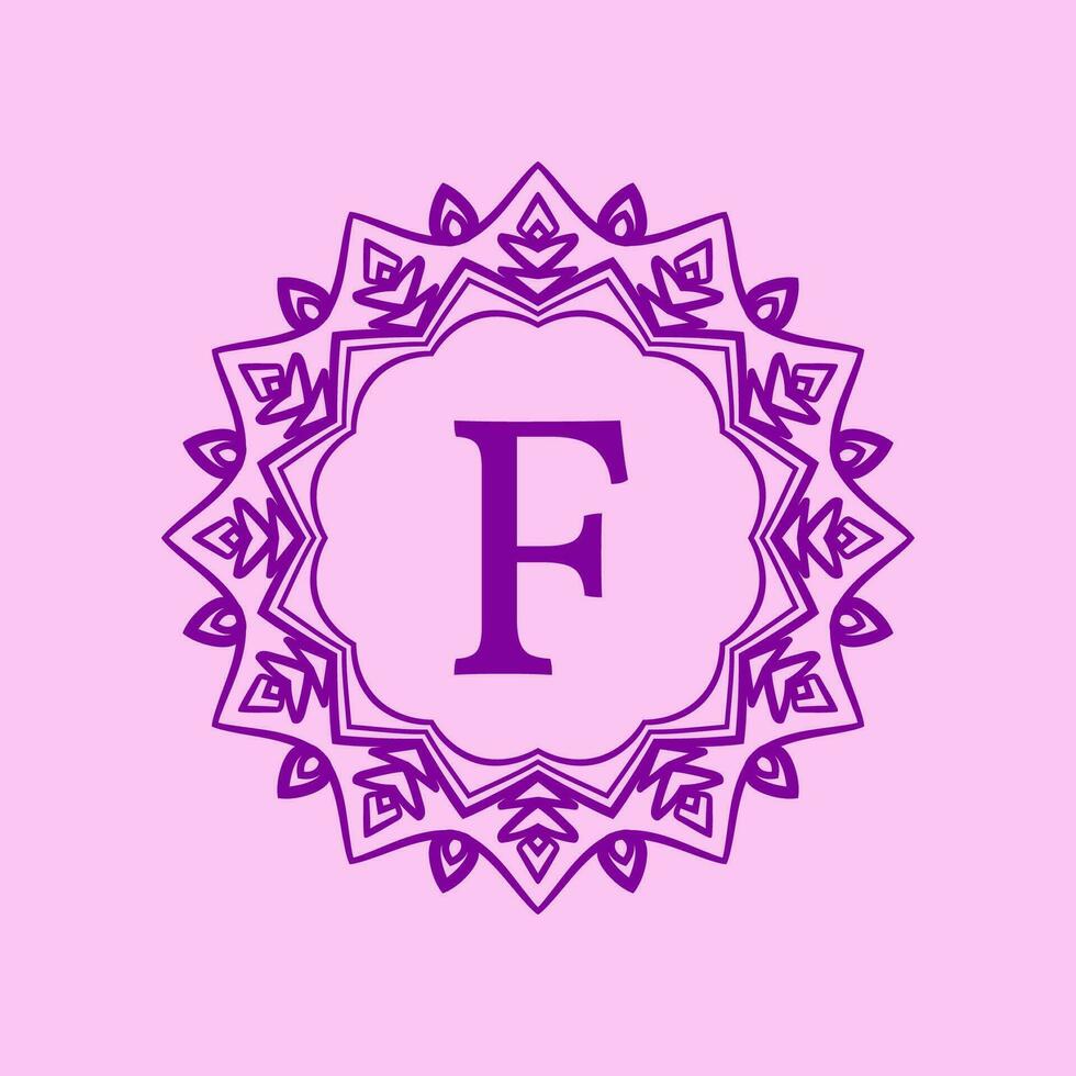 lettera f mandala elegante circolare confine iniziale vettore logo design