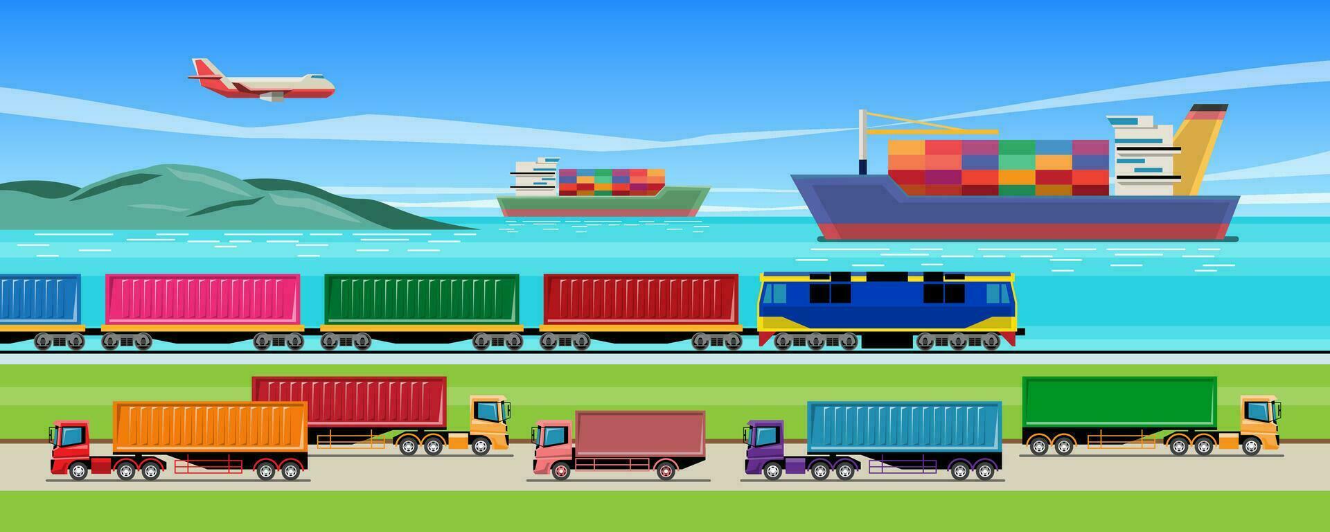 trasporto sistema nel nazione, camion treno nave e aereo vettore