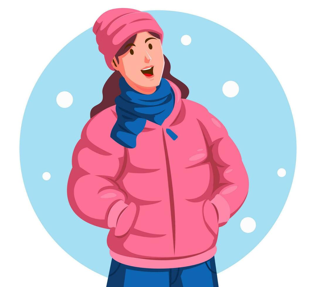 illustrazione di un' donna indossare un' inverno giacca vettore