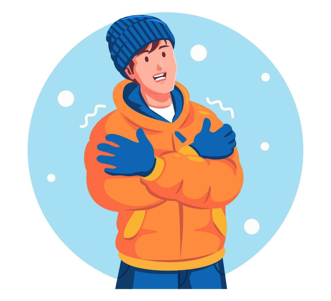 uomo indossare inverno Abiti in posa con braccia attraversato vettore