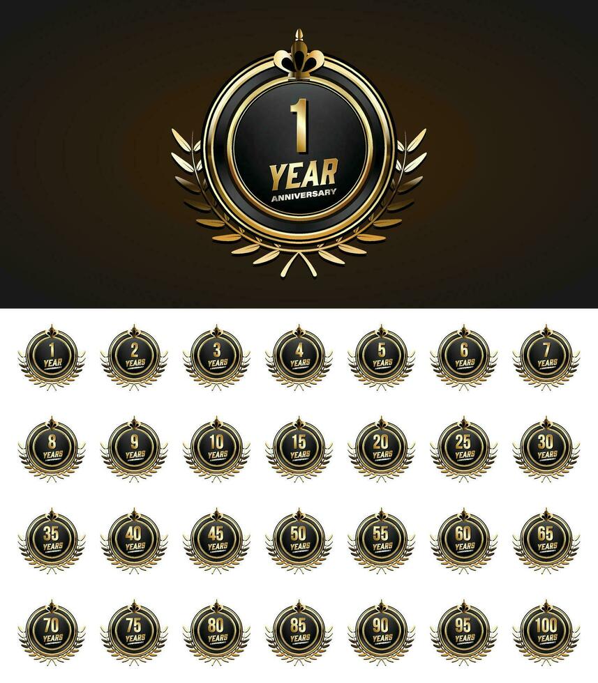 impostato di Vintage ▾ anniversario badge celebrazione. anniversario d'oro lusso numero vettore