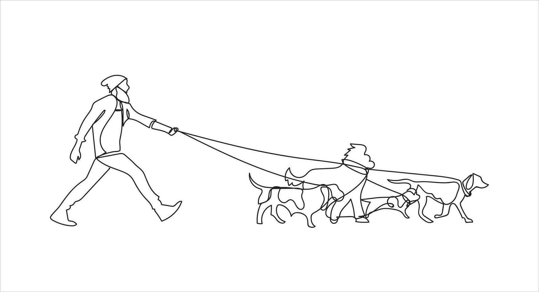 uomo in esecuzione con cane continuo linea disegno vettore illustrazione
